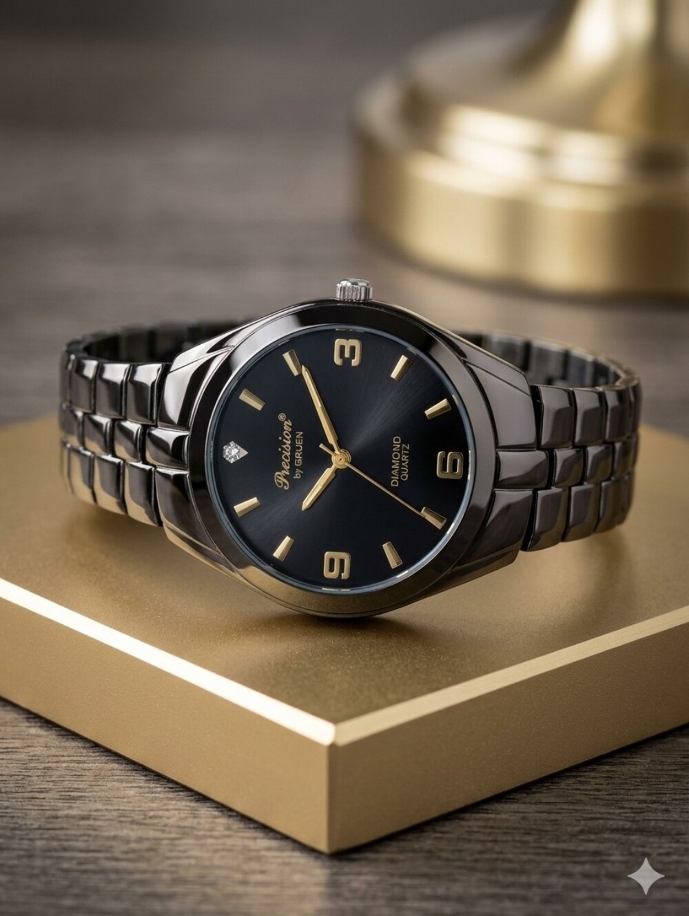 Men's Gruen Black and Gold Quartz Watch Working Cond